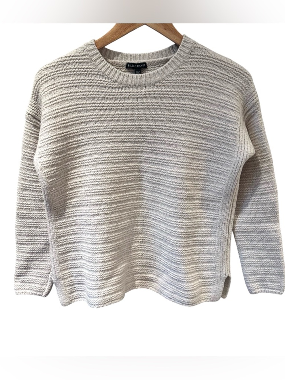 Eileen Fisher Ribbed Knit Sweater‎ Crew Neck Texture Off White Size XS